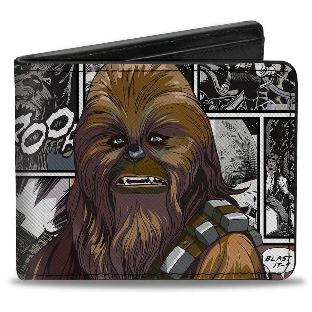 Bi-Fold Wallet - Star Wars Chewbacca Pose and Comic Scene Blocks White/Black/Grays/Browns