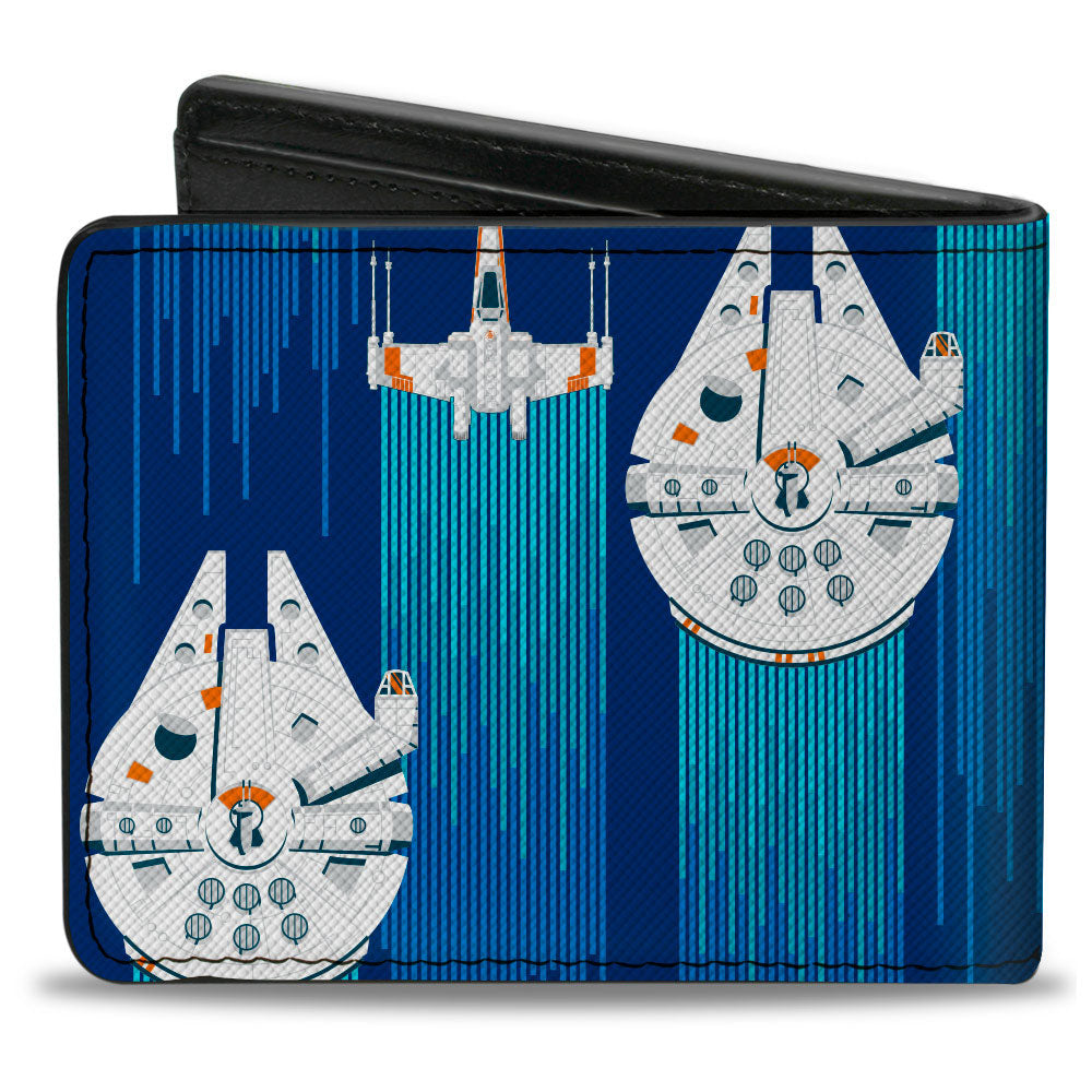 Bi-Fold Wallet - Star Wars Millenim Falcon and X-Wing Starfighter Flight Blues