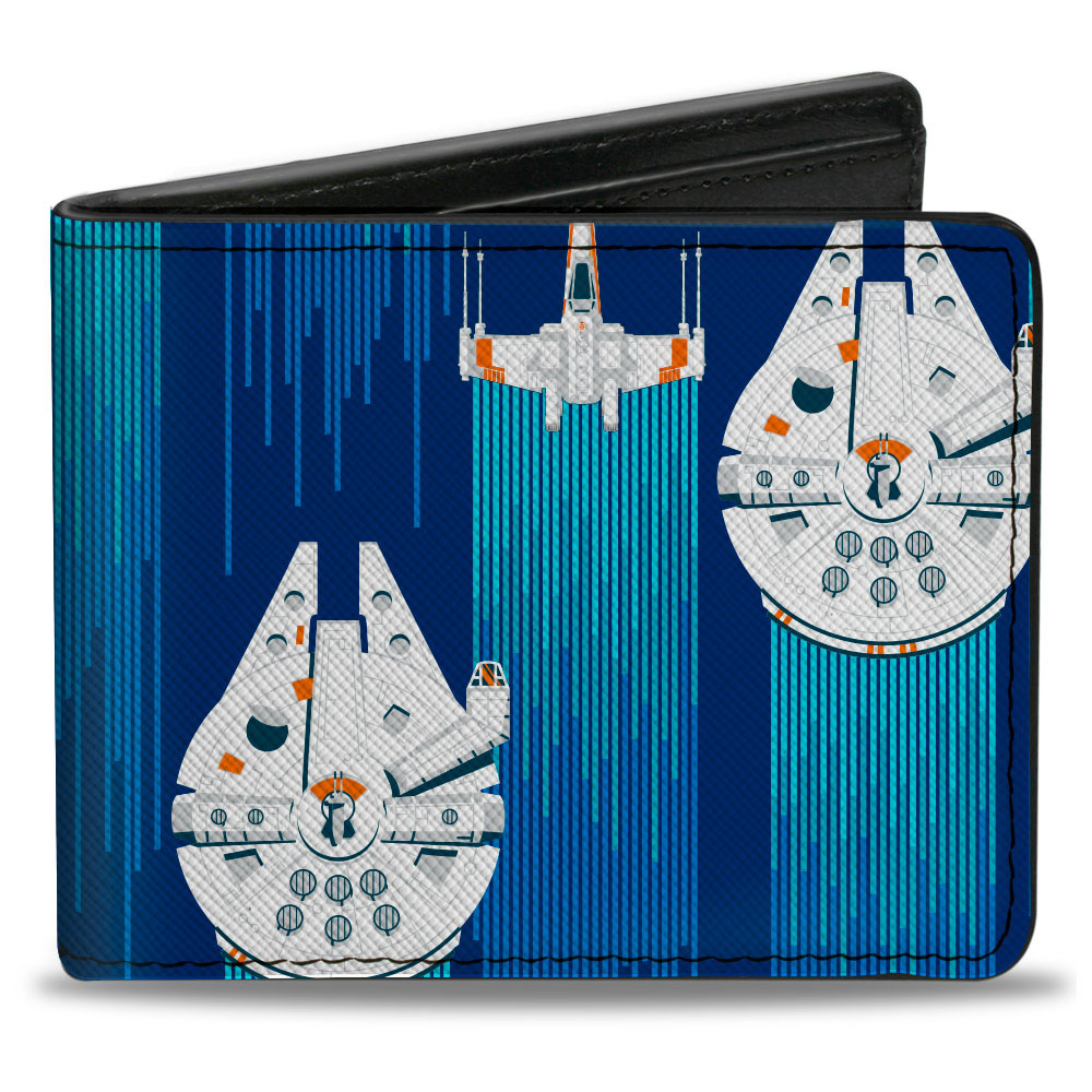 Bi-Fold Wallet - Star Wars Millenim Falcon and X-Wing Starfighter Flight Blues