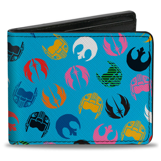 Bi-Fold Wallet - Star Wars Jedi Order and Rebel Alliance Icons Scattered Blue/Multi Color