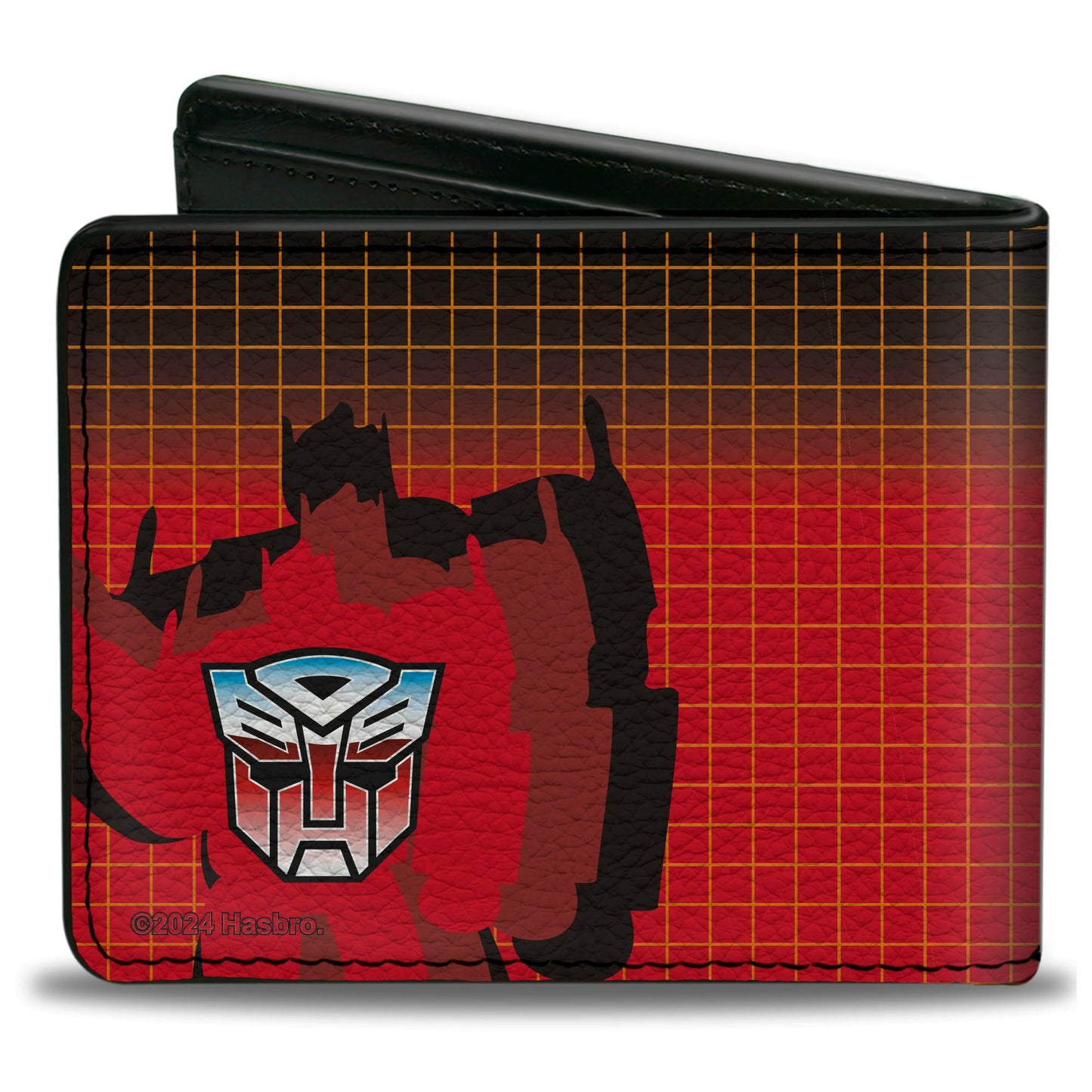 Bi-Fold Wallet - Transformers Optimus Prime Blaster Pose and Autobot Shield Grid Fade Reds