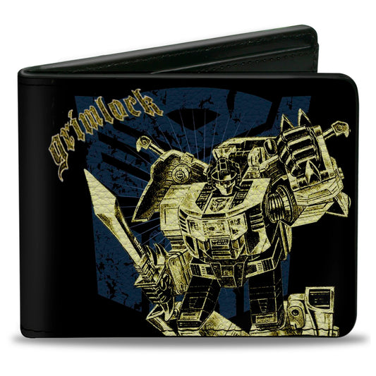 Bi-Fold Wallet - Transformers GRIMLOCK Sword Pose and Autobot Shield Black/Blue/Beige