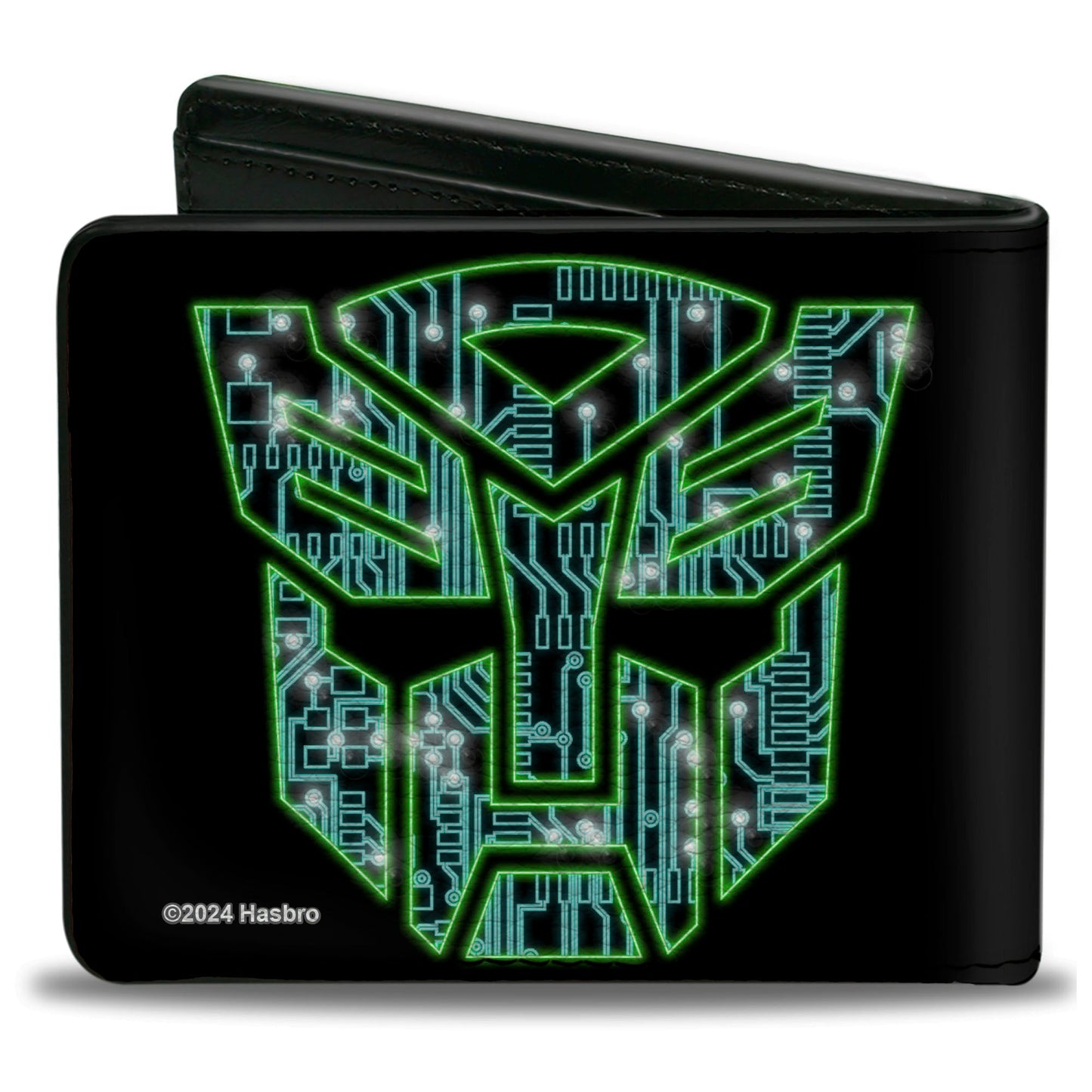 Bi-Fold Wallet - Transformers Electric GRIMLOCK Pose and Autobot Circuit Logo Black/Green/Blue/Red