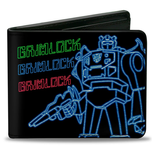 Bi-Fold Wallet - Transformers Electric GRIMLOCK Pose and Autobot Circuit Logo Black/Green/Blue/Red