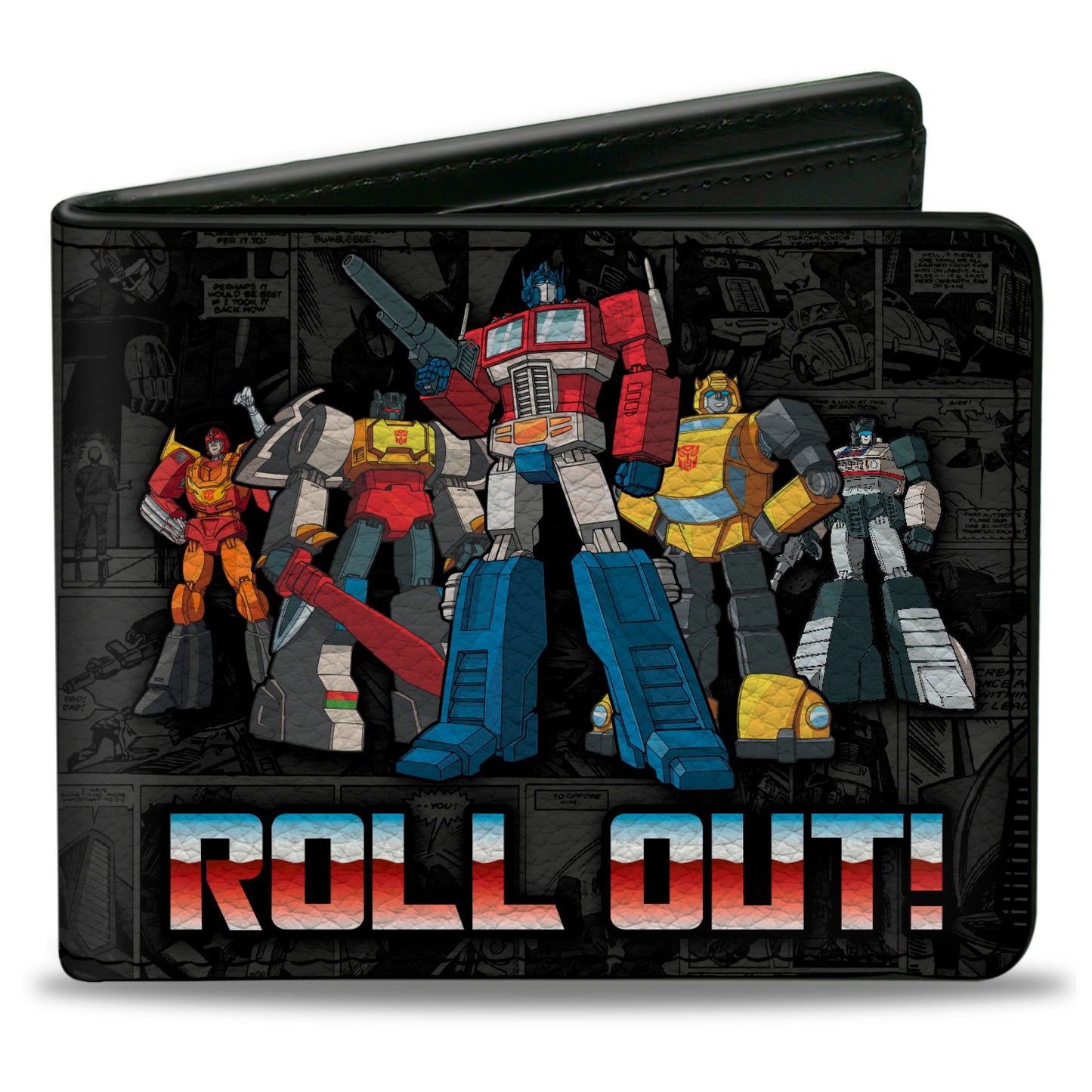 Bi-Fold Wallet - Transformers Autobots ROLL OUT Pose and Shield Comic Panels Grays