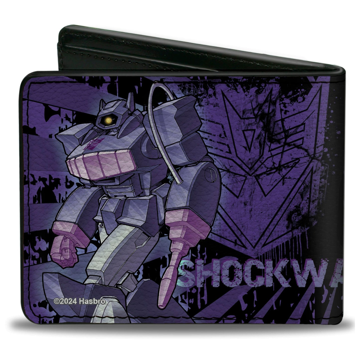 Bi-Fold Wallet - Transformers SHOCKWAVE Poses and Decepticon Shield Rays Black/Purples