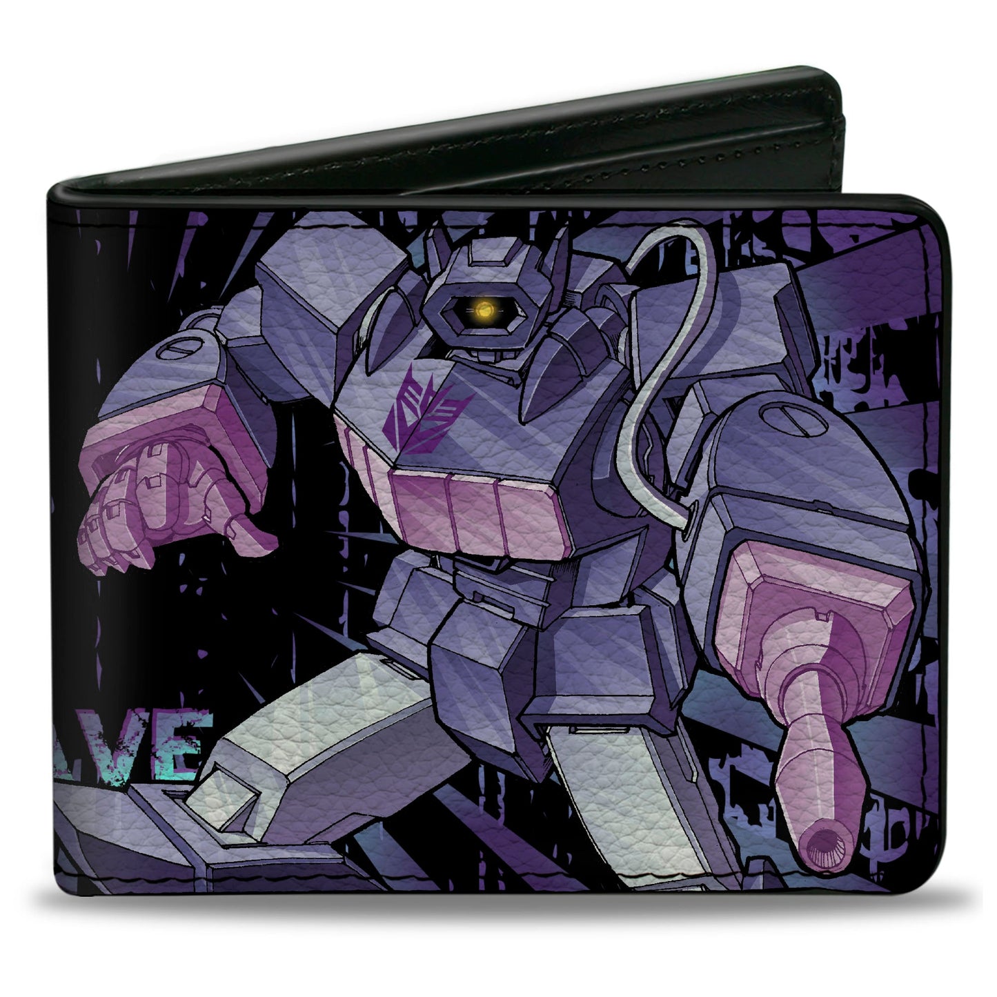 Bi-Fold Wallet - Transformers SHOCKWAVE Poses and Decepticon Shield Rays Black/Purples