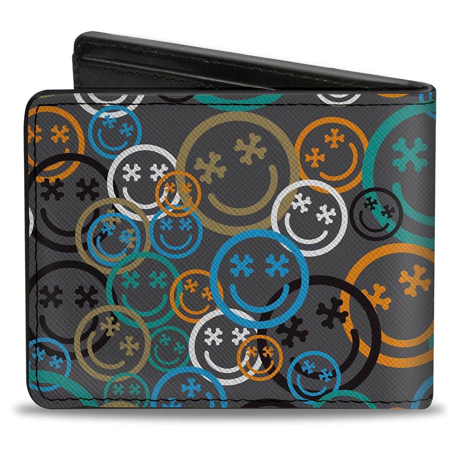 Bi-Fold Wallet - Smiley Face Crossbones Stacked Gray/Multi Color