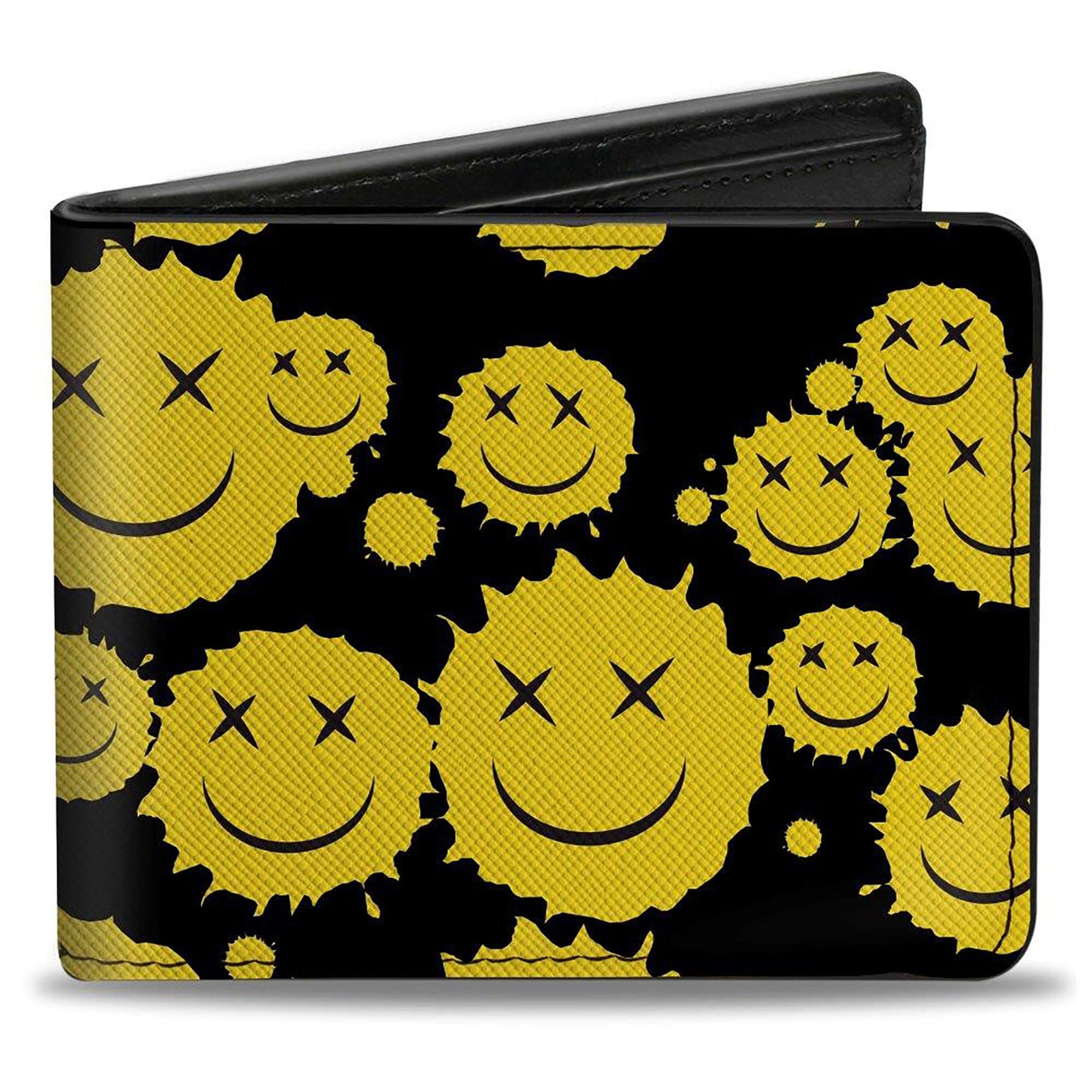 Bi-Fold Wallet - Smiley Face Splatter Scattered Black/Yellow