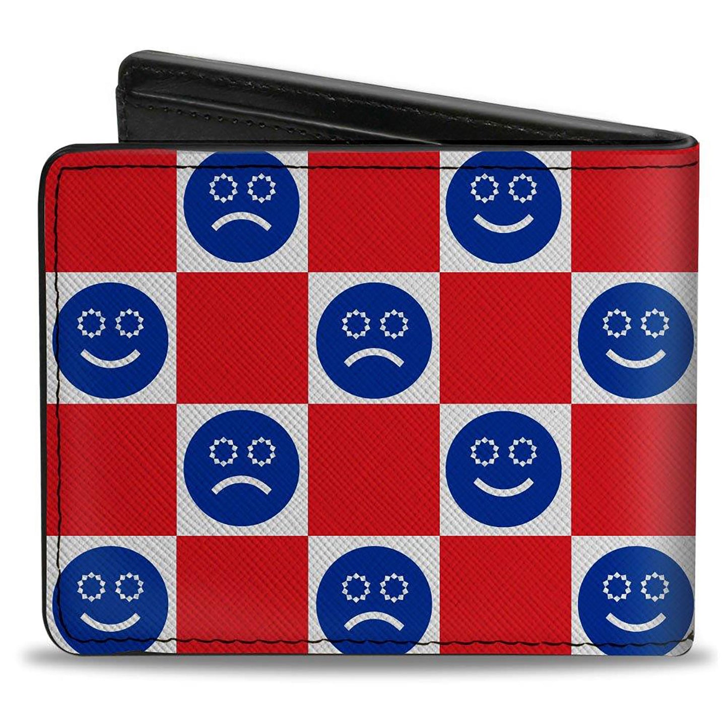 Bi-Fold Wallet - Smiley Sad Face Checker Red/White/Blue