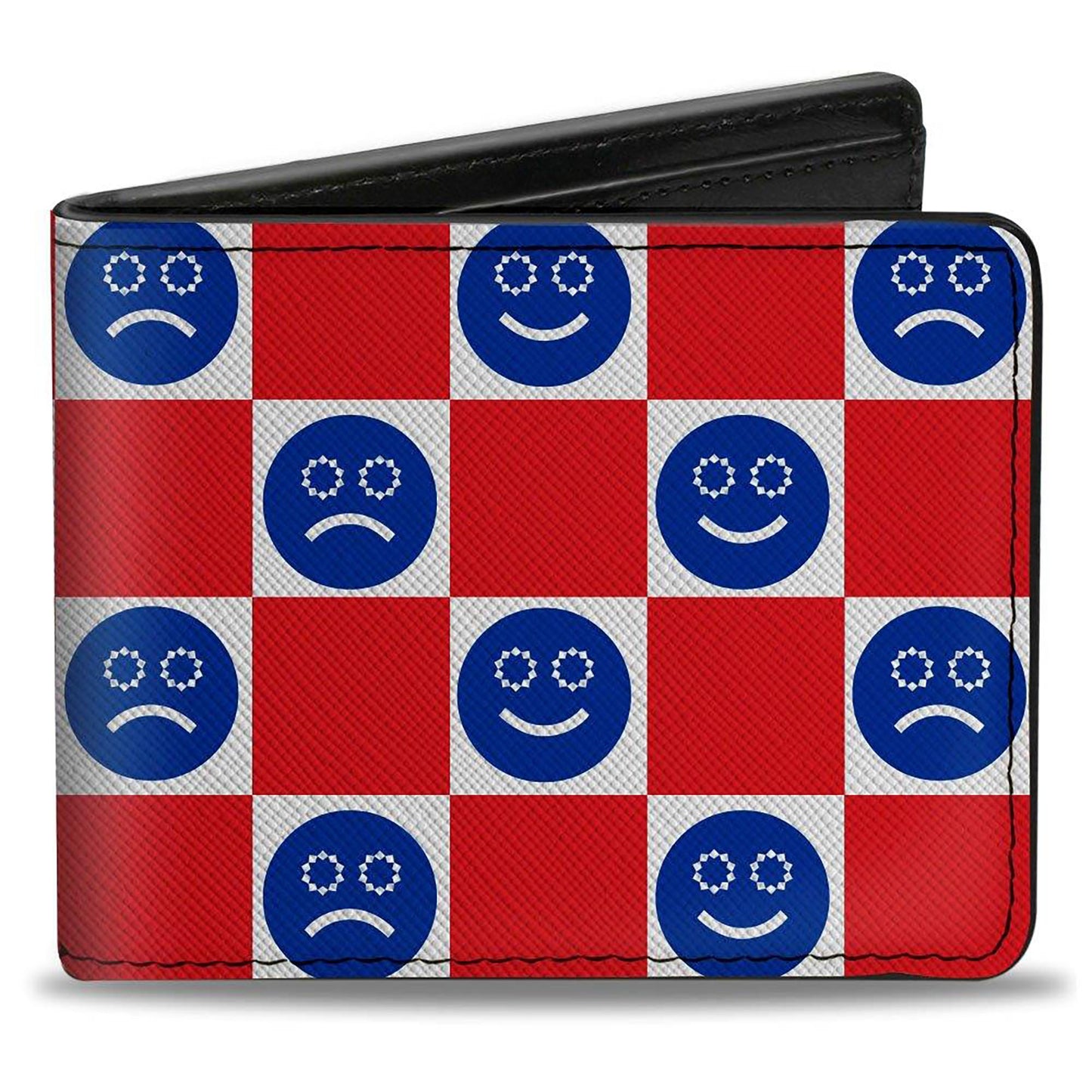 Bi-Fold Wallet - Smiley Sad Face Checker Red/White/Blue