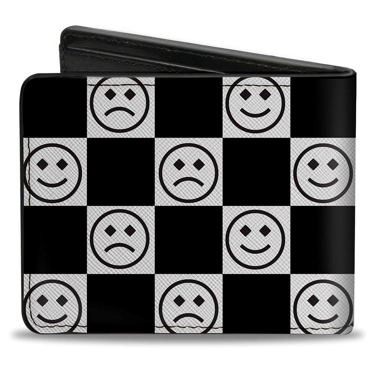 Bi-Fold Wallet - Smiley Sad Face Checker Black/White