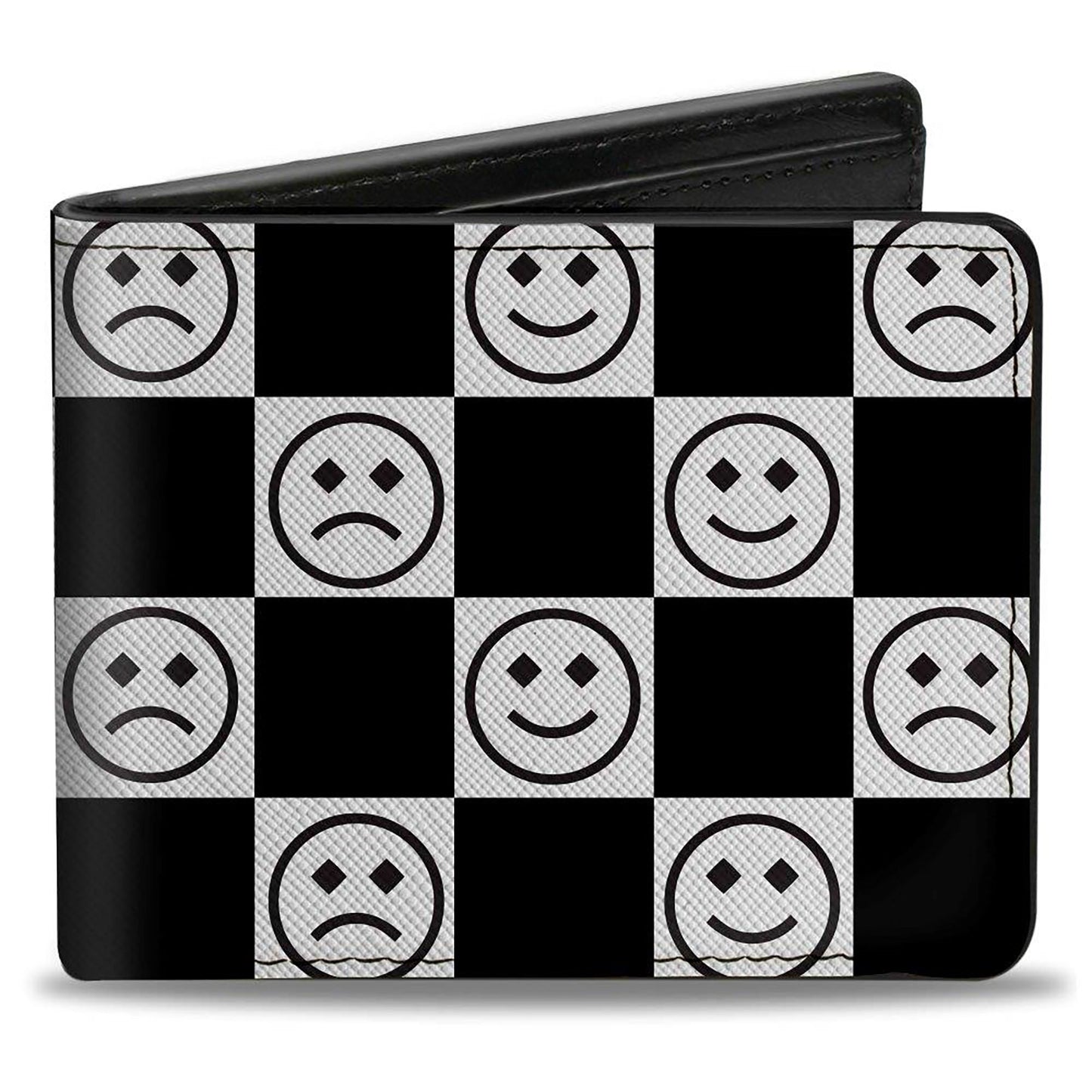 Bi-Fold Wallet - Smiley Sad Face Checker Black/White