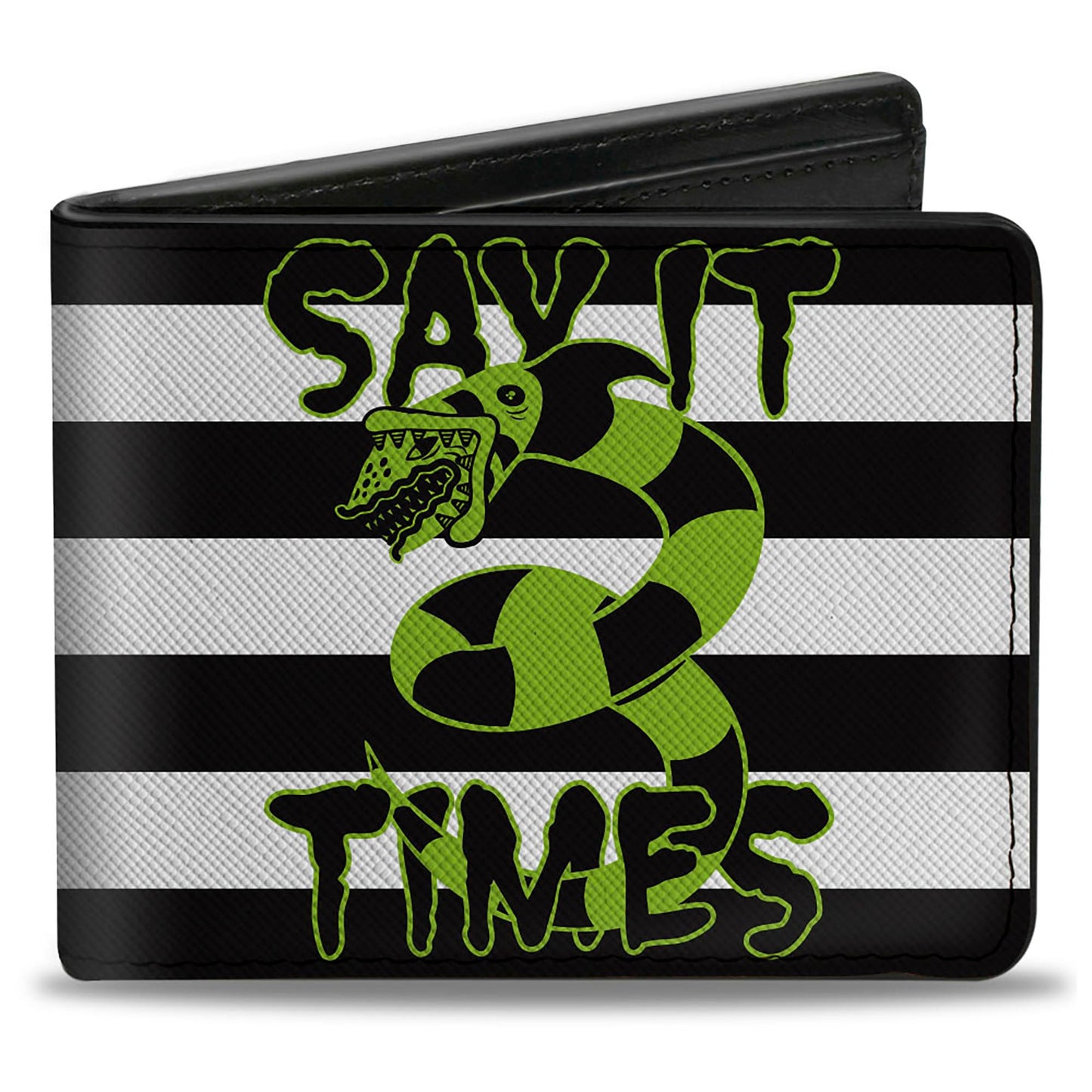 Bi-Fold  Wallet - Beetlejuice SAY IT TEN TIMES Sandworm Pose Stripe Black/White/Green