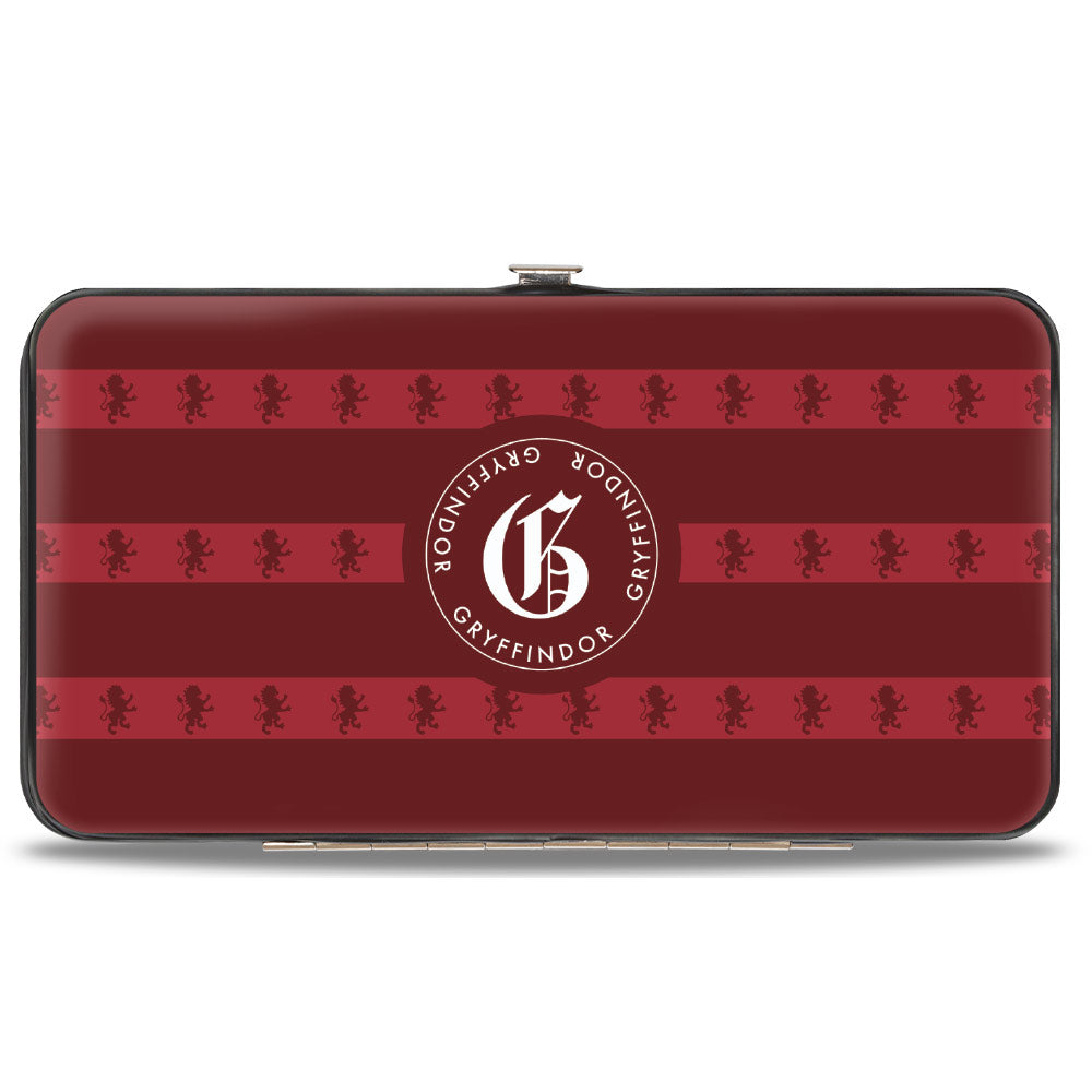 Hinged Wallet - HOGWARTS ALUMNI GRYFFINDOR + Initial Monogram/Lion Icon Stripe Burgundy Reds/Golds/White