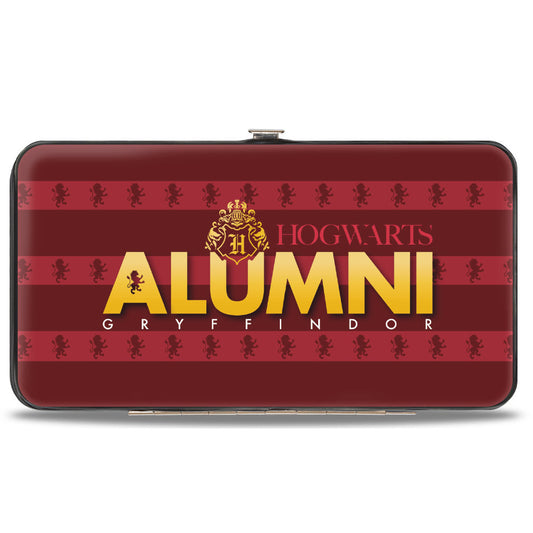 Hinged Wallet - HOGWARTS ALUMNI GRYFFINDOR + Initial Monogram/Lion Icon Stripe Burgundy Reds/Golds/White