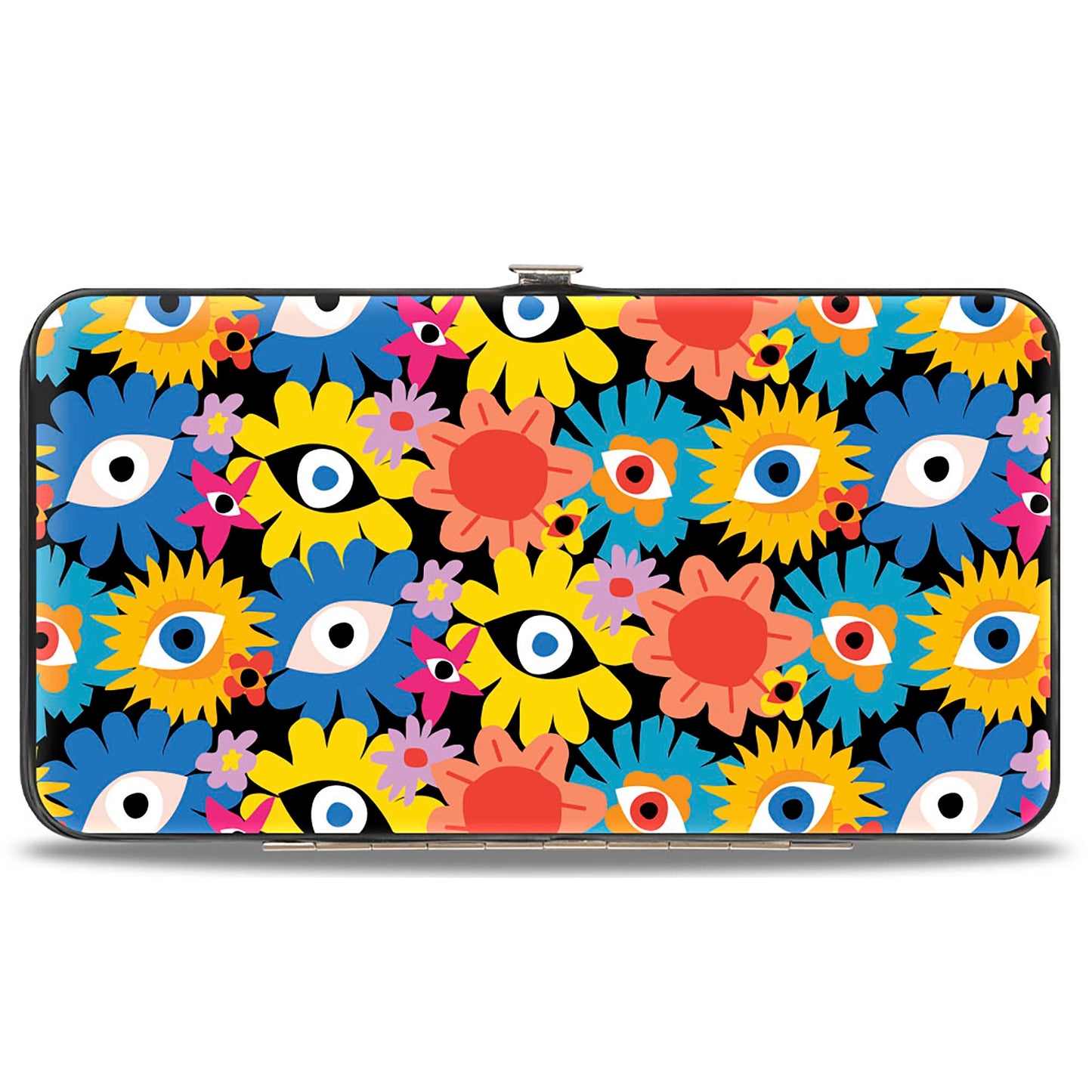 Hinged Wallet - Funky Eye Flowers Black/Multi Color