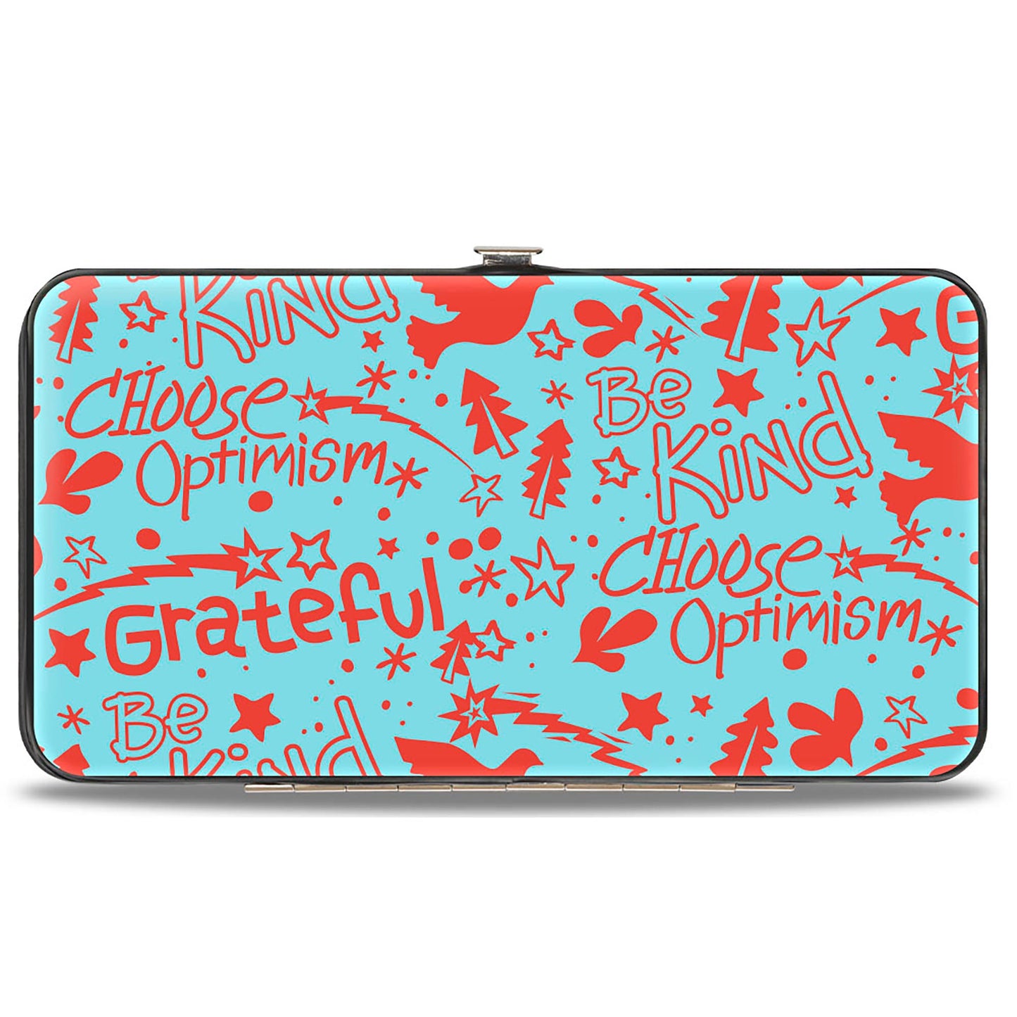 Hinged Wallet - GRATEFUL OPTIMISM BE KIND Icons Collage Blue/Red