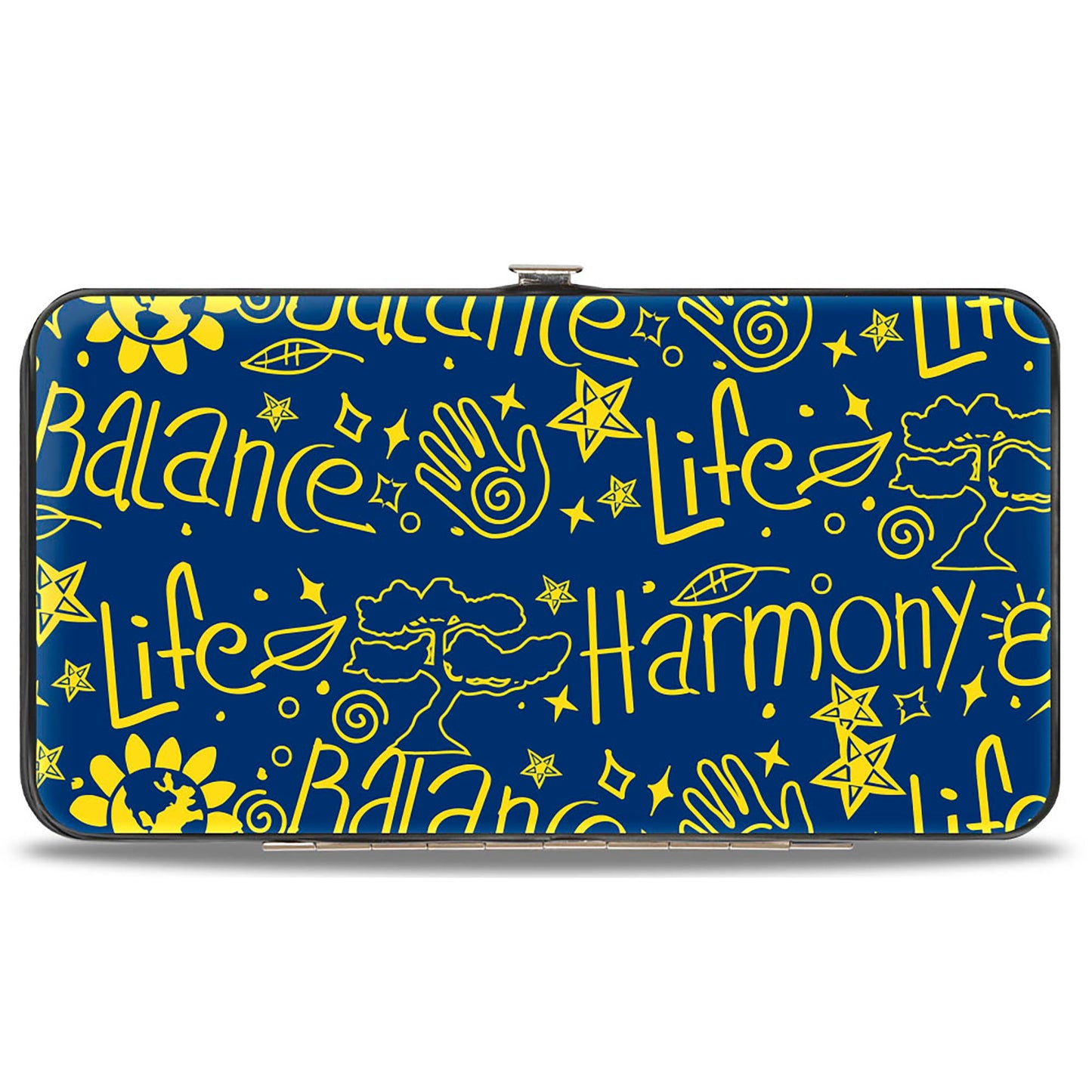 Hinged Wallet - HARMONY BALANCE LIFE Icons Collage Blue/Yellow