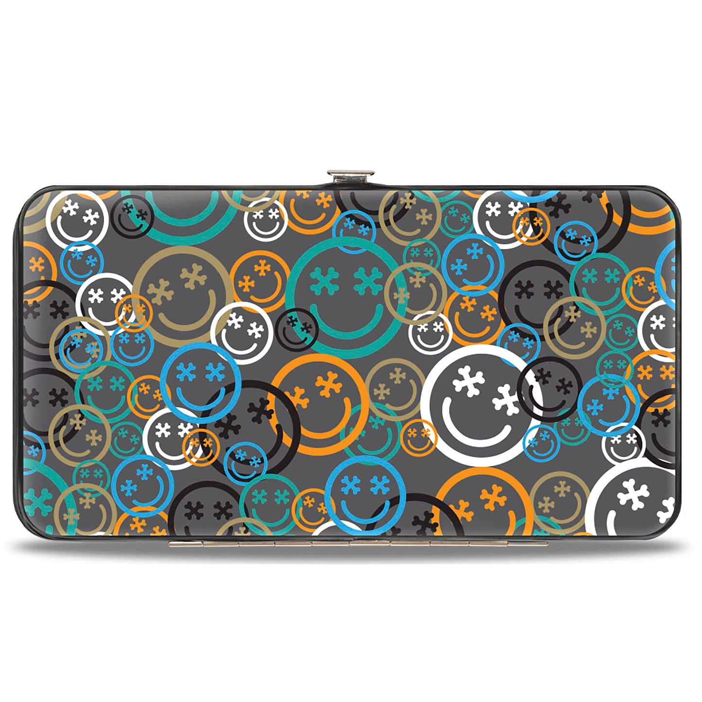 Hinged Wallet - Smiley Face Crossbones Stacked Gray/Multi Color