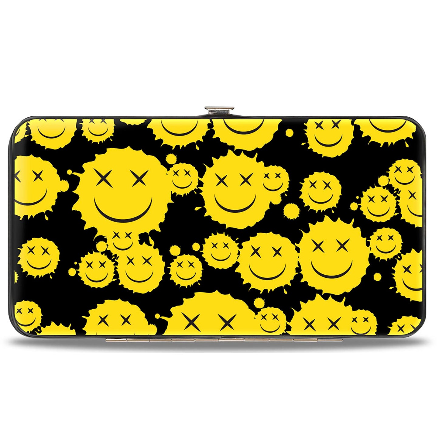 Hinged Wallet - Smiley Face Splatter Scattered Black/Yellow