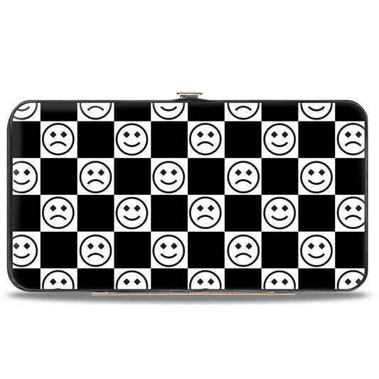 Hinged Wallet - Smiley Sad Face Checker Black/White