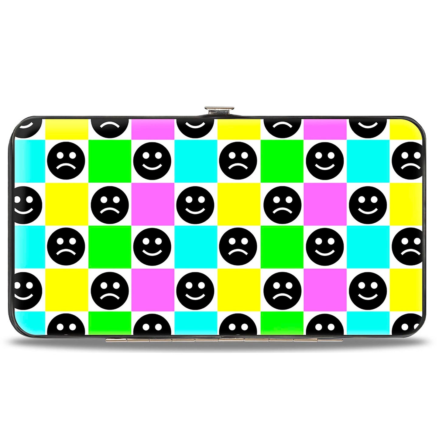 Hinged Wallet - Smiley Sad Face Checker Multi Color/White