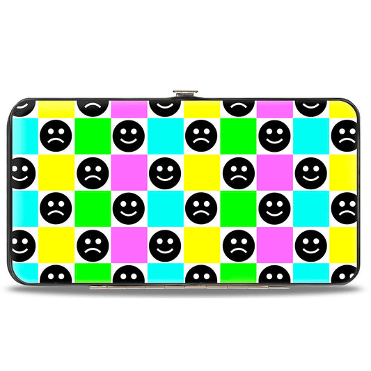 Hinged Wallet - Smiley Sad Face Checker Multi Color/White