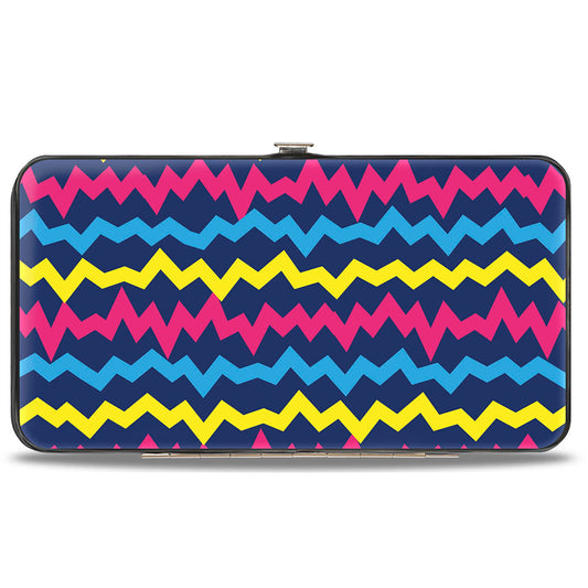 Hinged Wallet - Scribble Zig Zag Stripe Navy/Multi Color