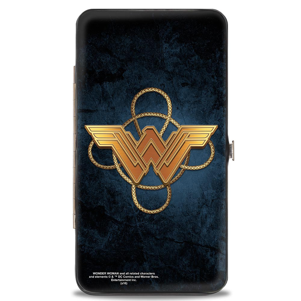 Hinged Wallet - Wonder Woman 2017 Standing Swords Pose + Icon/Lasso of Truth Blues/Golds