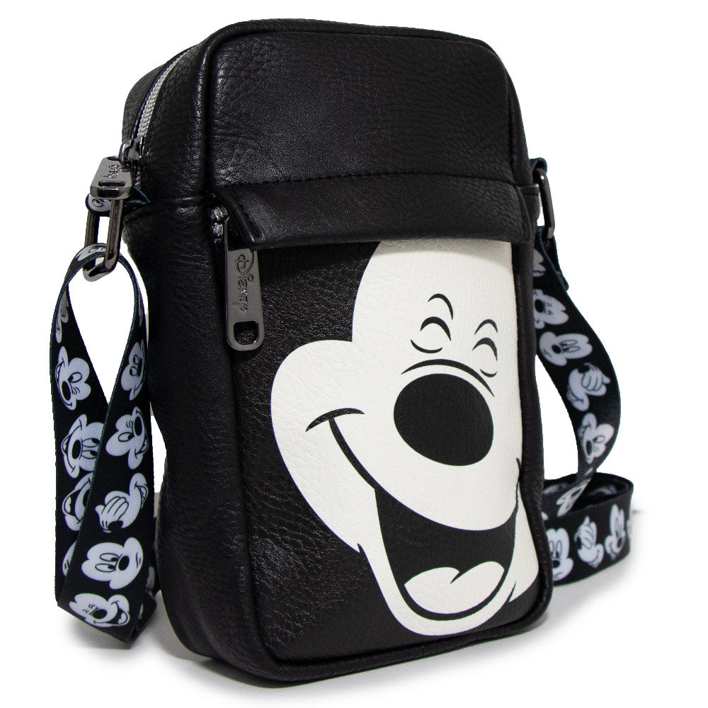 Women's Crossbody Wallet - Mickey Mouse Smiling Face Black White