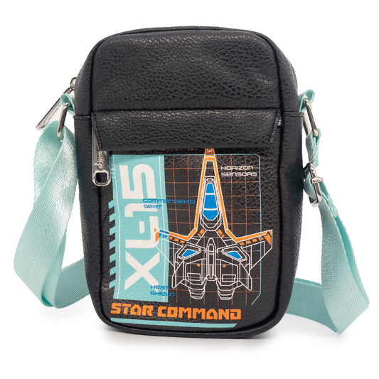 Crossbody Wallet - Lightyear STAR COMMAND XL-15 Spaceship Schematic Black Blues Orange