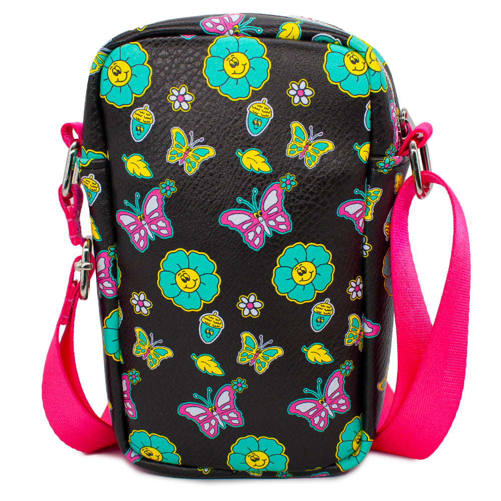 Crossbody Wallet - Bambi Thumper I'M THUMPIN Retro Pose Floral Collage Black Yellow Teal Pink