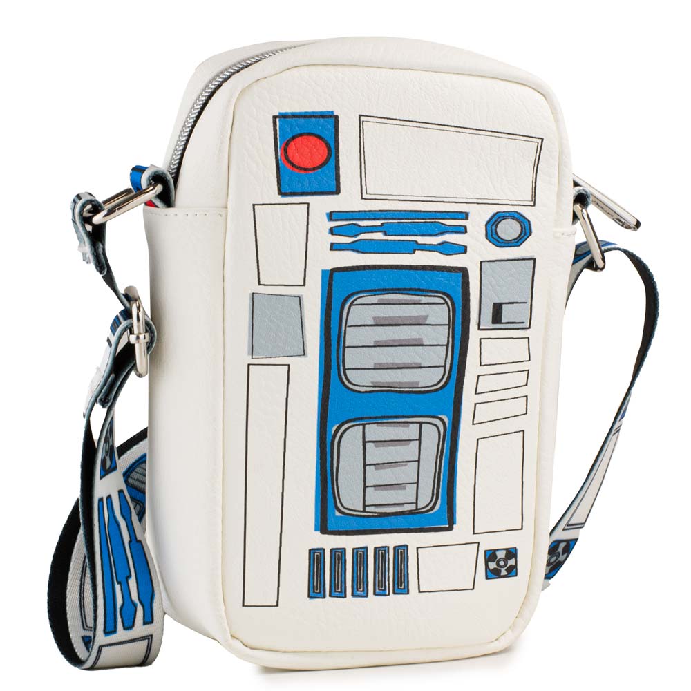 Women's Crossbody Wallet - R2-D2 Bounding Parts White Black Blues Grays