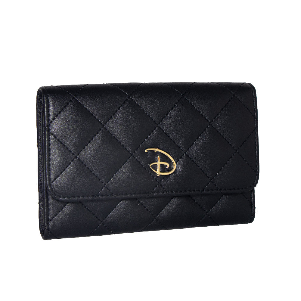 Women's Fold Over Wallet Rectangle Quilted PU - Disney Signature D Logo Gold Enamel