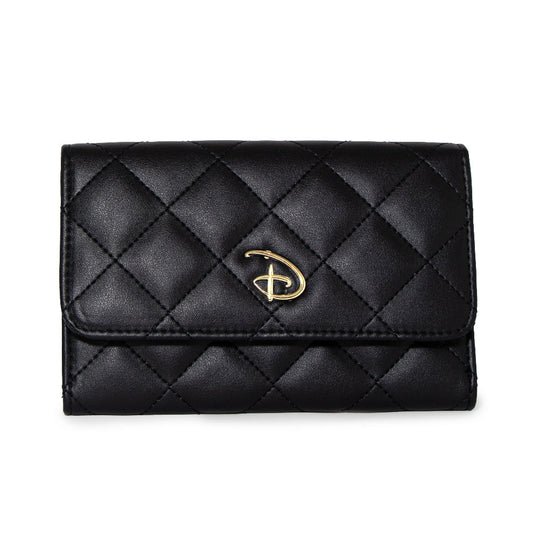 Women's Fold Over Wallet Rectangle Quilted PU - Disney Signature D Logo Gold Enamel