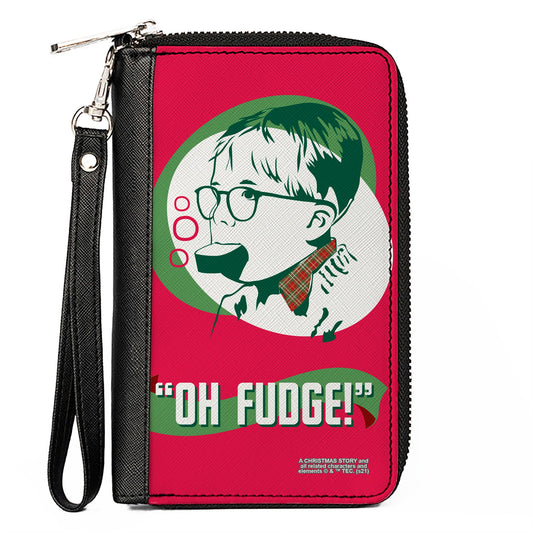 Women's PU Zip Around Wallet Rectangle - A Christmas Story Ralphie OH FUDGE! Soap Pose Red Greens White