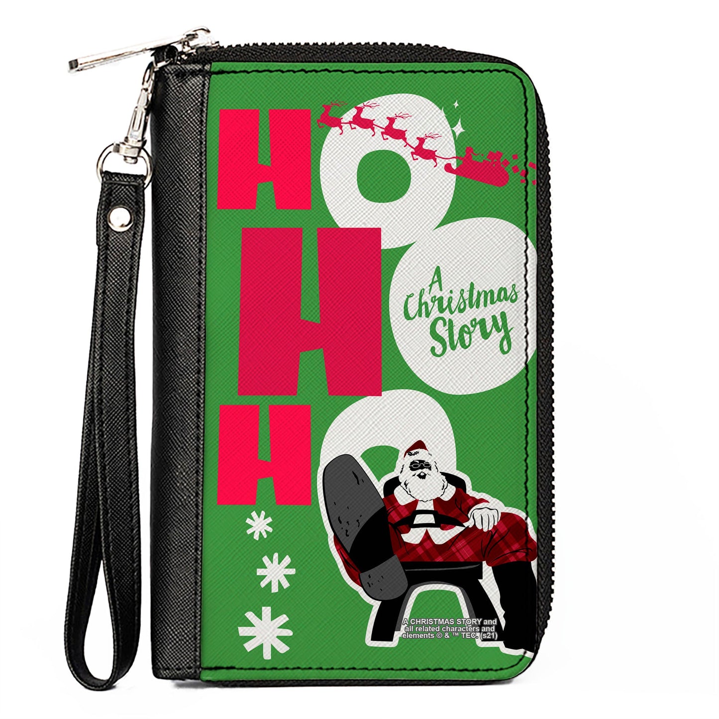 Women's PU Zip Around Wallet Rectangle - A Christmas Story Santa Claus HO HO HO Pose Green Red White