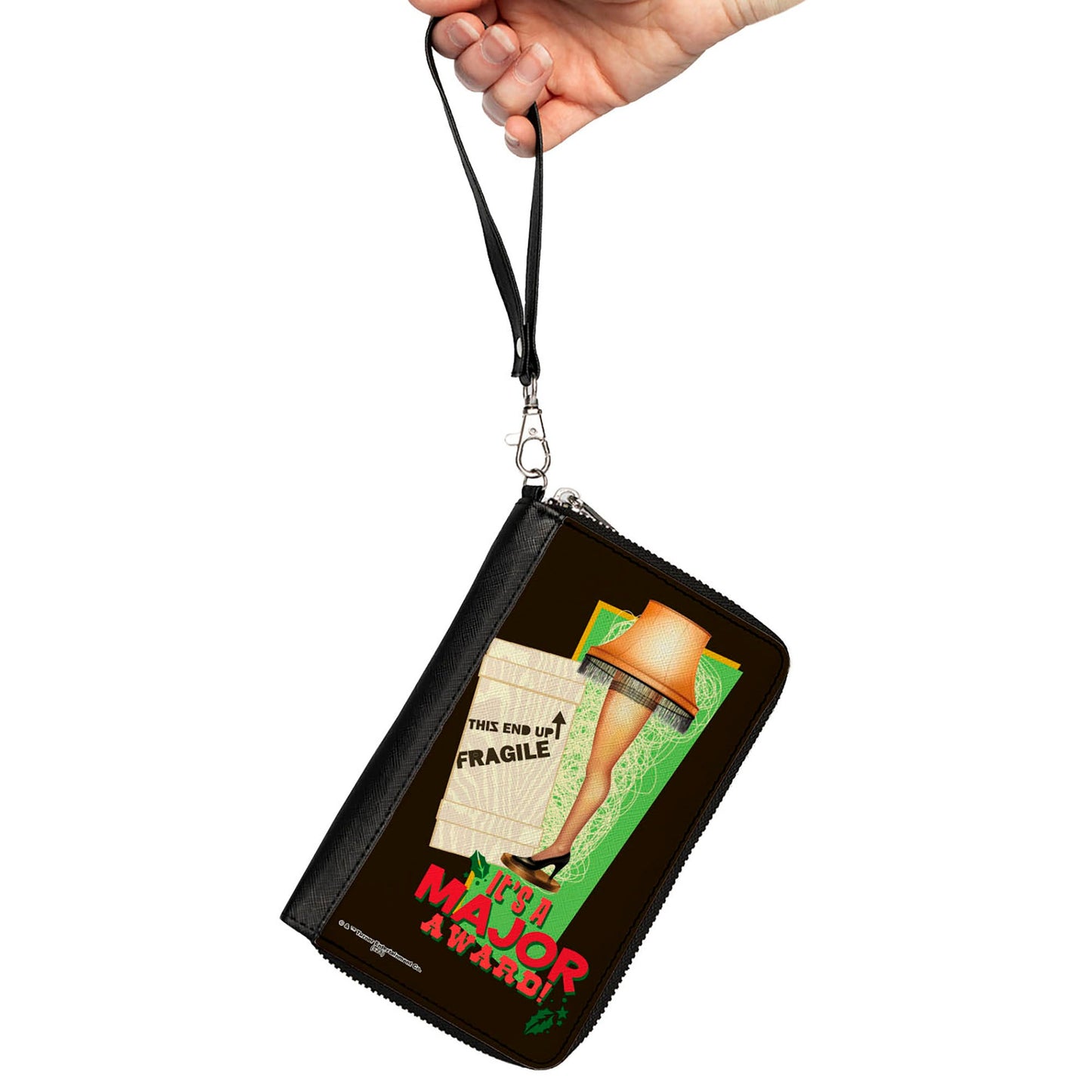 PU Zip Around Wallet Rectangle - A Christmas Story Lamp IT'S A MAJOR AWARD Quote Black/Green/Red