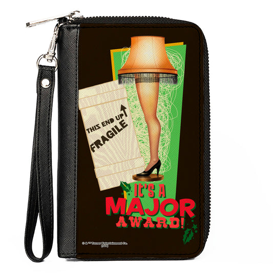 PU Zip Around Wallet Rectangle - A Christmas Story Lamp IT'S A MAJOR AWARD Quote Black/Green/Red