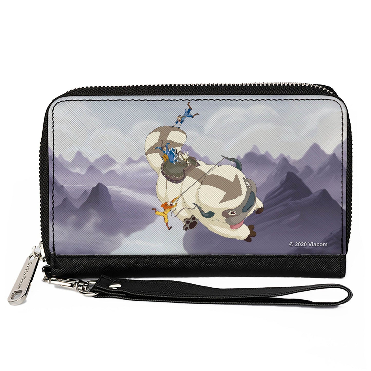 PU Zip Around Wallet Rectangle - Avatar the Last Airbender Appa Carrying 4-Character Group Scene Over Mountains Grays