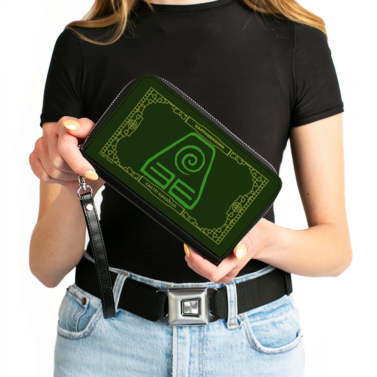 PU Zip Around Wallet Rectangle - Avatar the Last Airbender EARTHBENDING EARTH KINGDOM Icon Greens Yellow