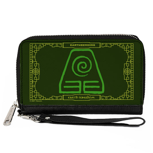 PU Zip Around Wallet Rectangle - Avatar the Last Airbender EARTHBENDING EARTH KINGDOM Icon Greens Yellow