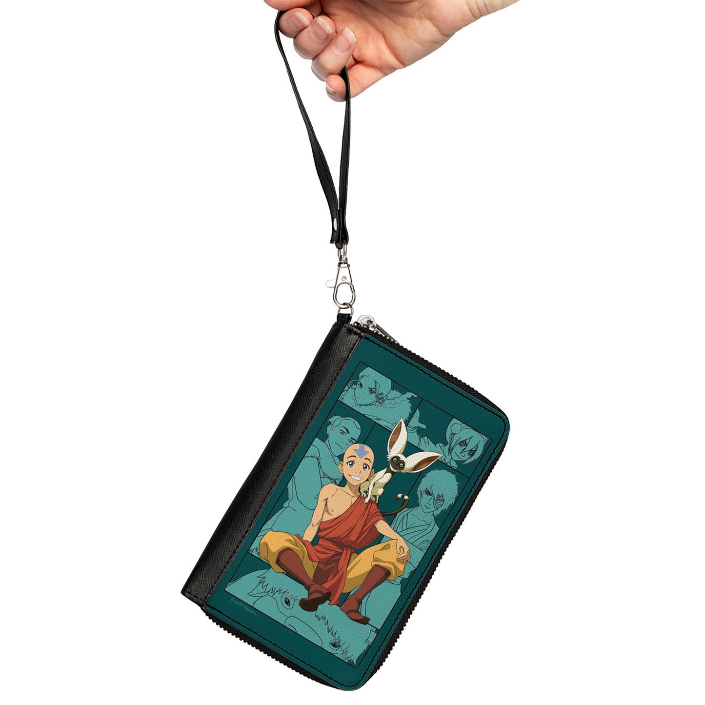 PU Zip Around Wallet Rectangle - Avatar Last Airbender Aang and Momo Pose with Character Blocks Teals