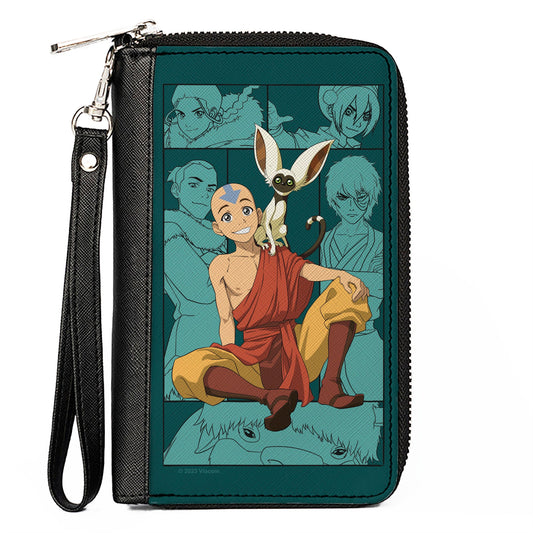 PU Zip Around Wallet Rectangle - Avatar Last Airbender Aang and Momo Pose with Character Blocks Teals