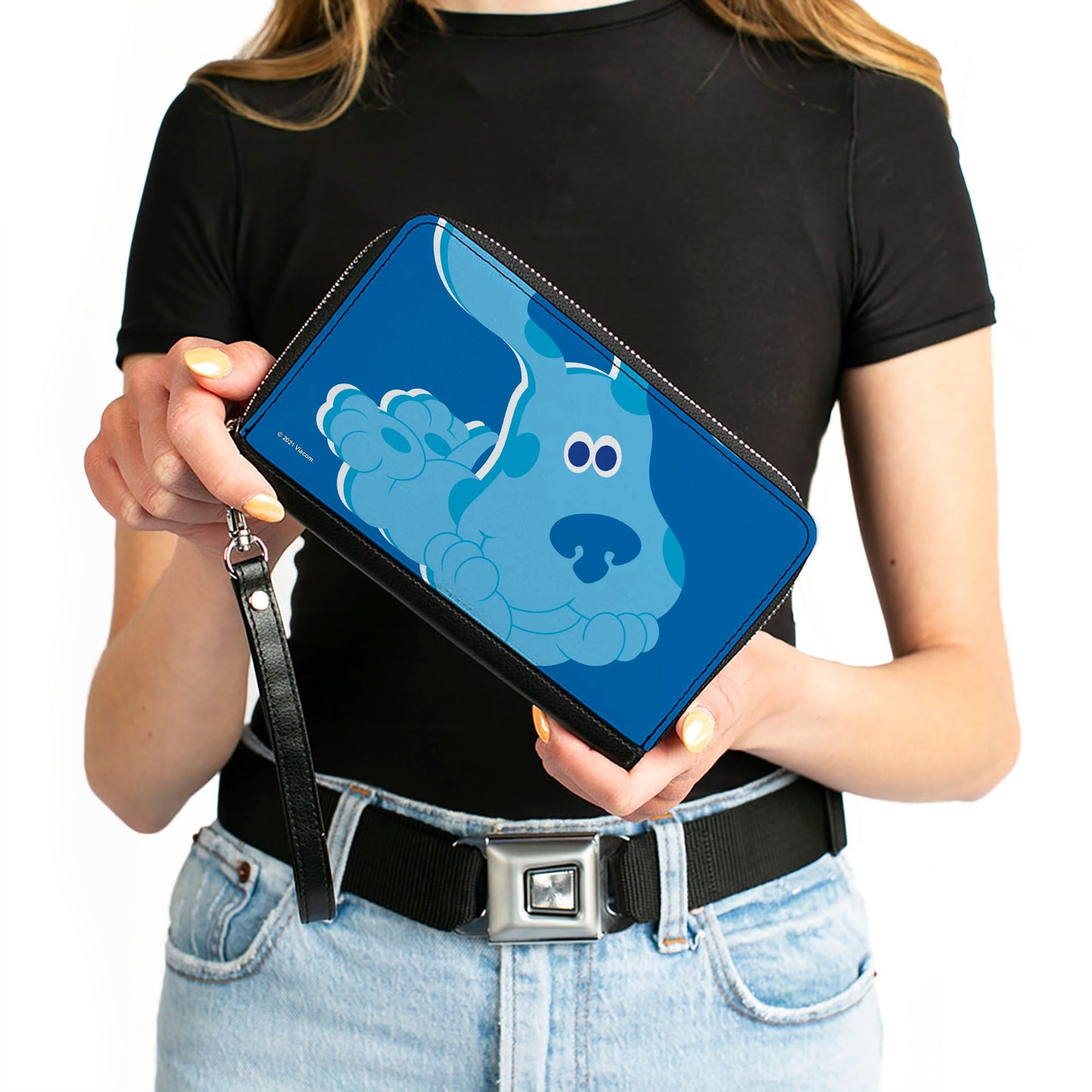 PU Zip Around Wallet Rectangle - Blue's Clues Blue Full Body Smiling Pose Blues