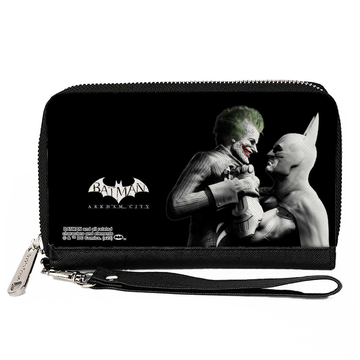 PU Zip Around Wallet Rectangle - BATMAN ARKHAM CITY Batman and Joker Pose Black/Grays