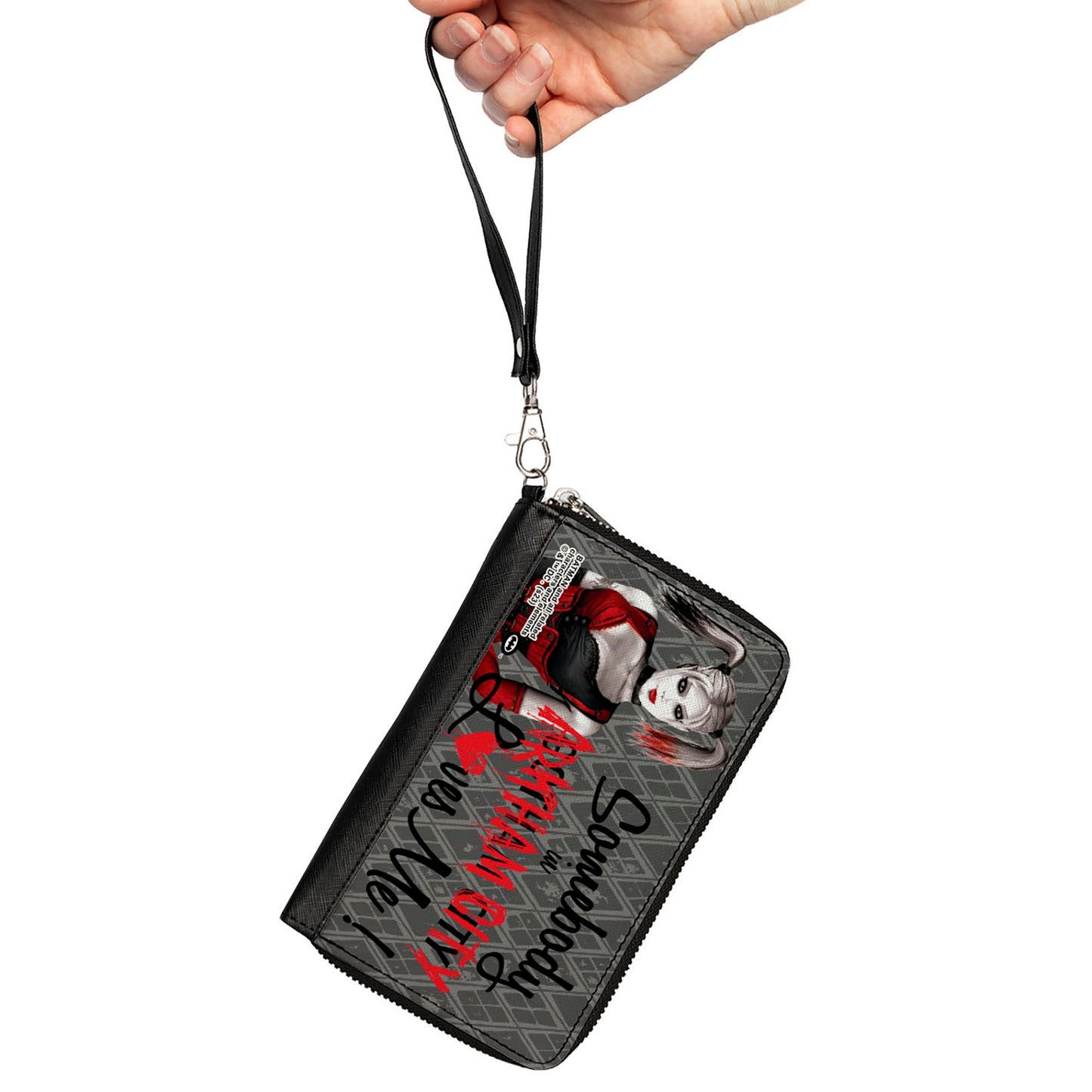 PU Zip Around Wallet Rectangle - Harley Quinn SOMEBODY IN ARKHAM CITY LOVES ME Grays/Black/Red