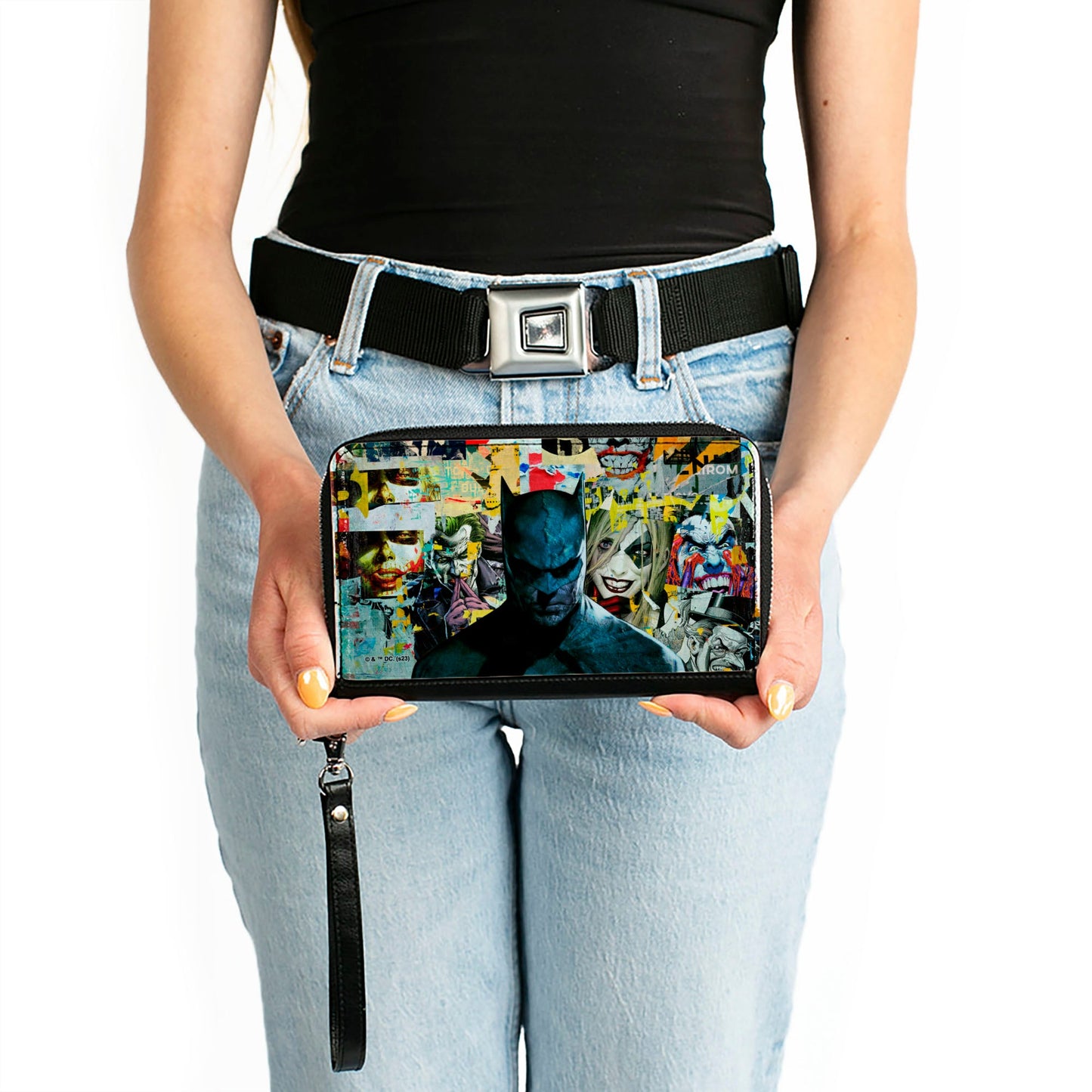 PU Zip Around Wallet Rectangle - Batman and Gotham City Villains Torn Faces Graffiti Collage2