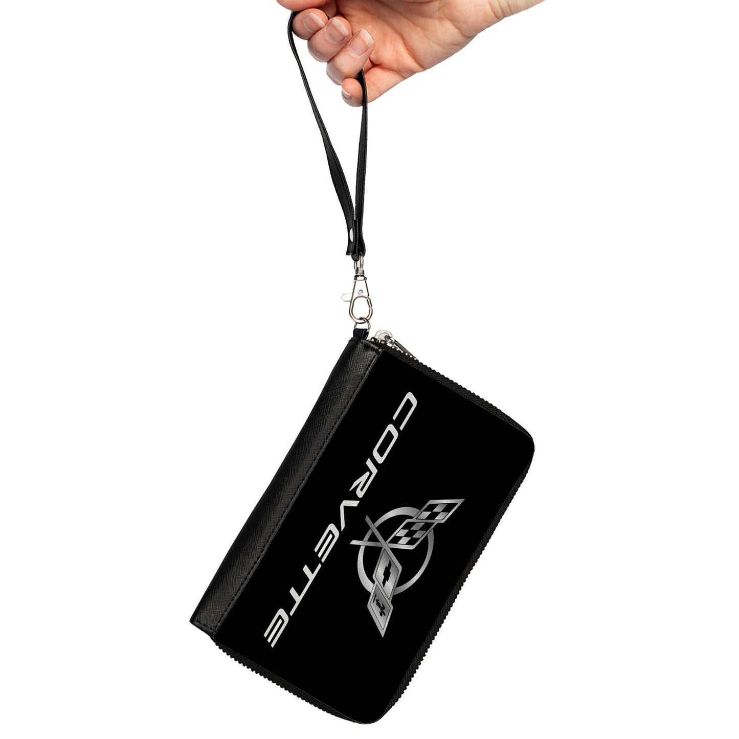 PU Zip Around Wallet Rectangle - Corvette Black/Silver